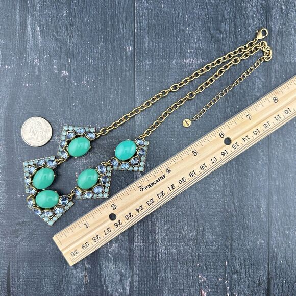 Stella Dot Necklace Turquoise Color Stone Rhinestone Gold-tone Chain Chunky 21" - Picture 8 of 8